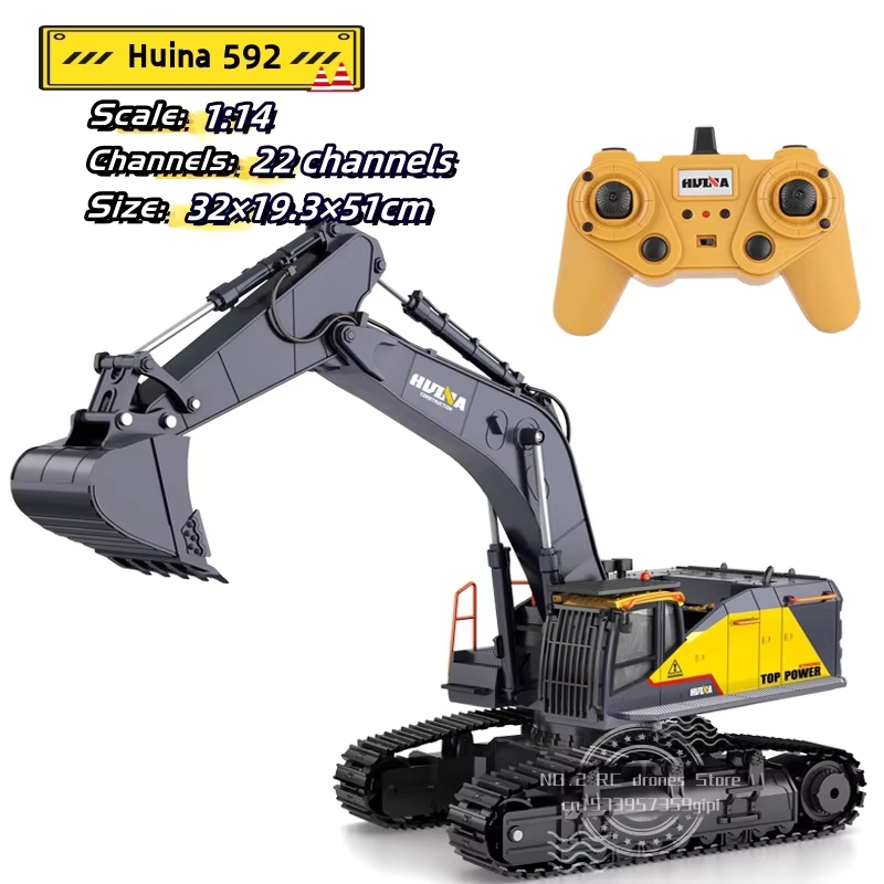 Rc Excavator Hydraulic - Huina-男の子用の大型リモコン合金掘削機、22チャンネルの建設車両、シミュレーション玩具、都市トラック、1:14