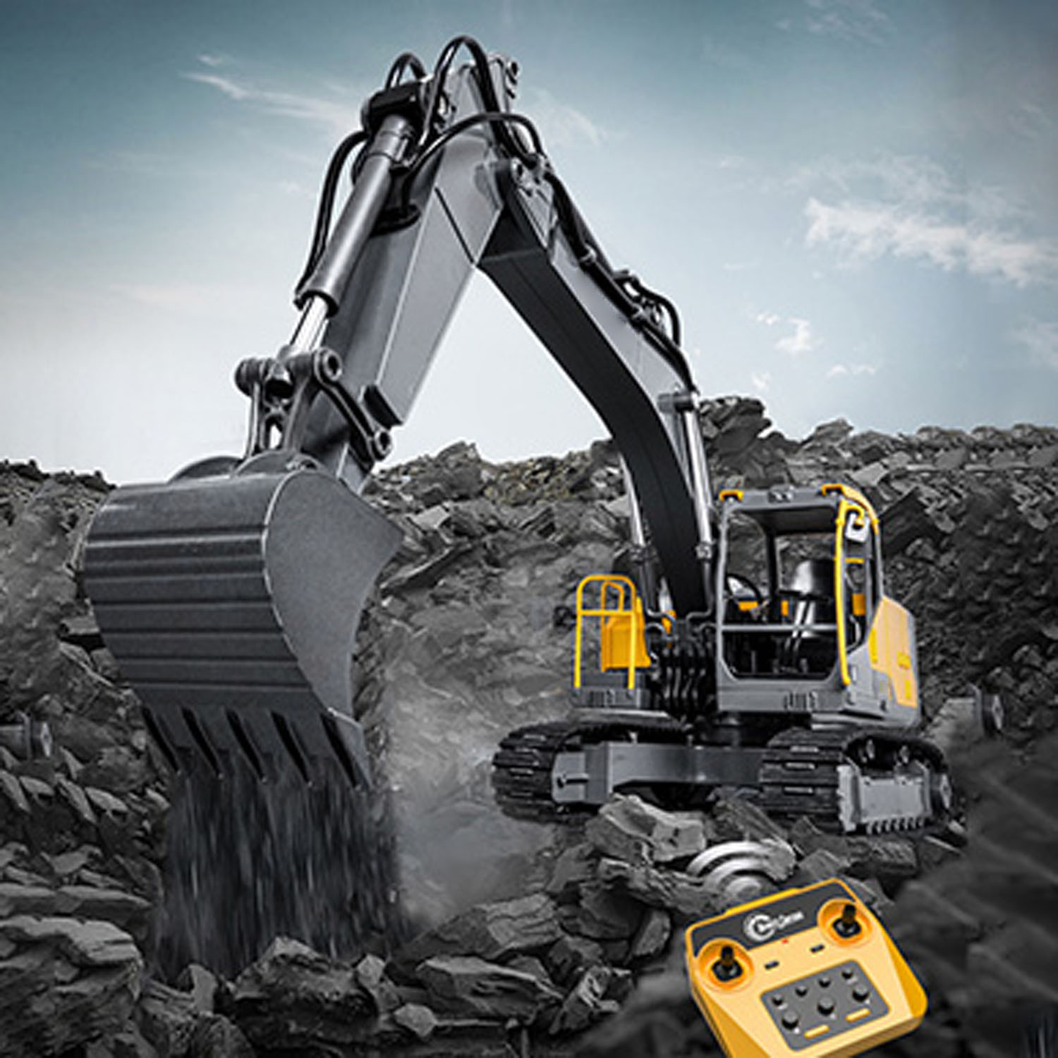 Rc Excavator Hydraulic - 1/16 DoubleE E598 003 電動リフティングRCショベルカー メタル2アーム