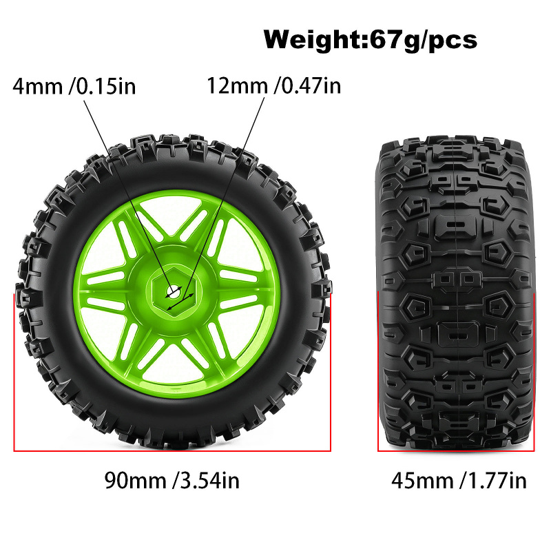 4 個 RC モンスタートラックホイールタイヤ 90*45  - Rc Hobby Trucks のレビューと価格